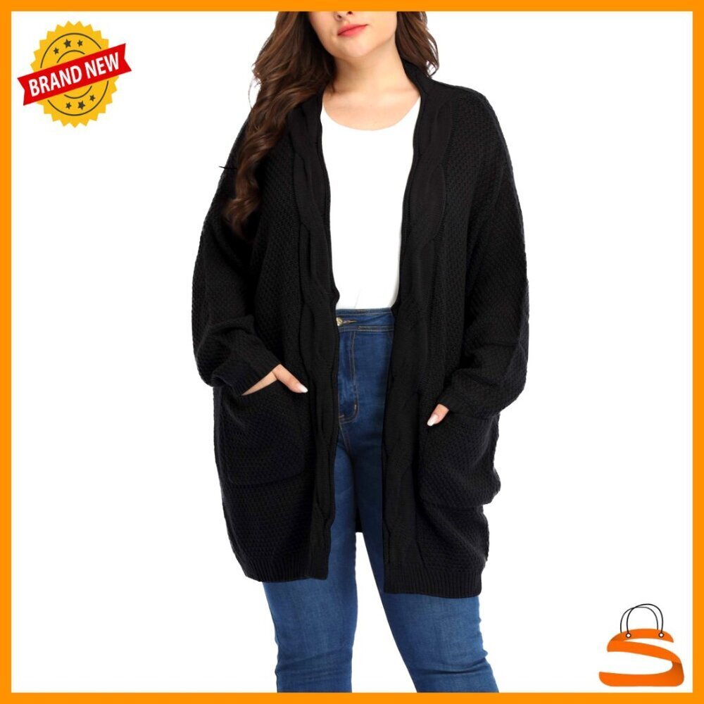 Oversized Cable Knit Cardigan Classic Chic Plus Size Long Mid-Thigh Sweater